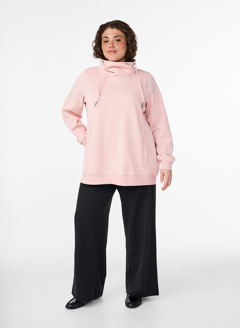 Sweatshirt avec col montant et poches, Rose poudr&eacute;e, Model image number 1