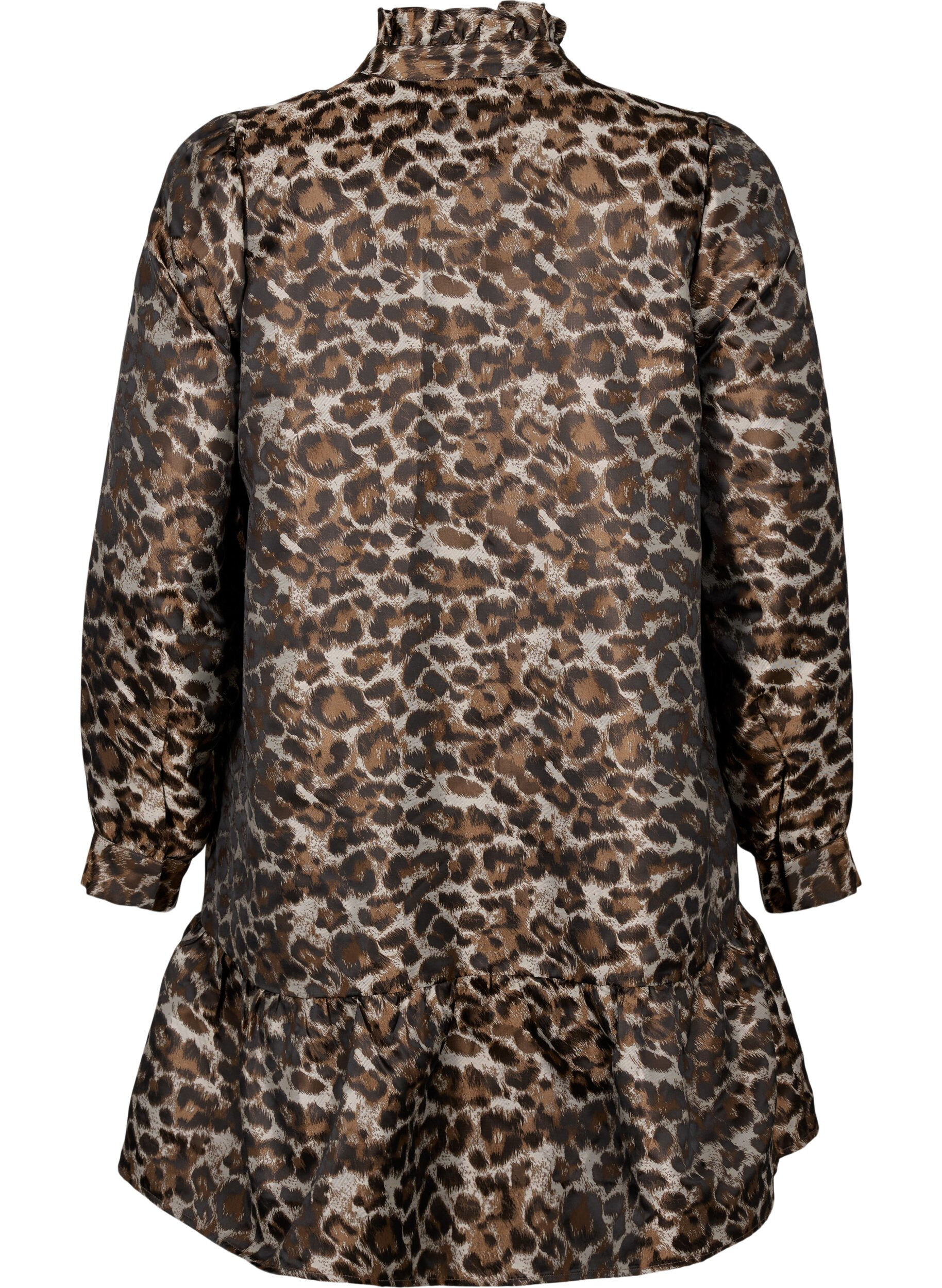 Zizzi Robe jacquard courte avec motif l&eacute;opard, Brown Leo AOP, Packshot image number 1