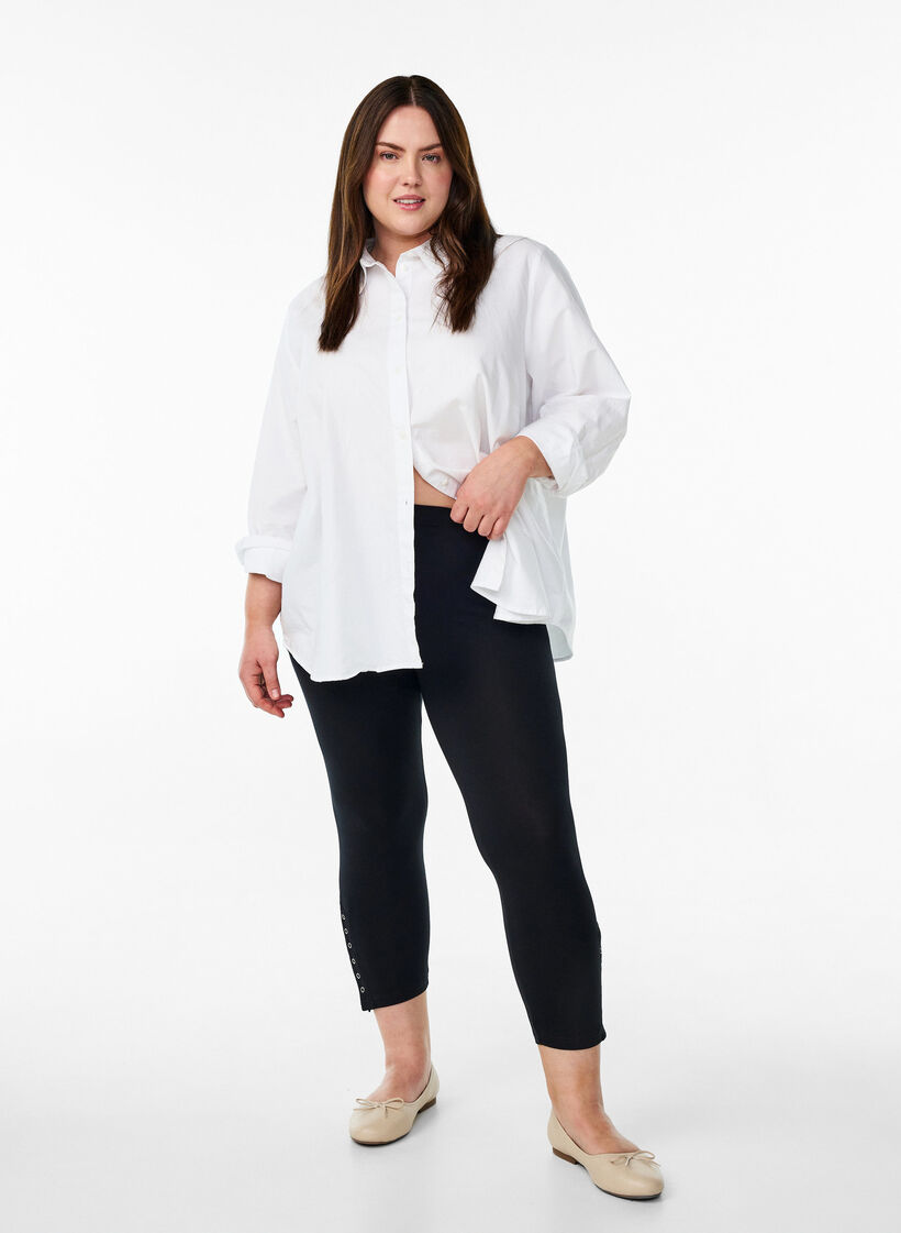 3/4 Leggings mit Kn&ouml;pfen, Schwarz, Model image number 1