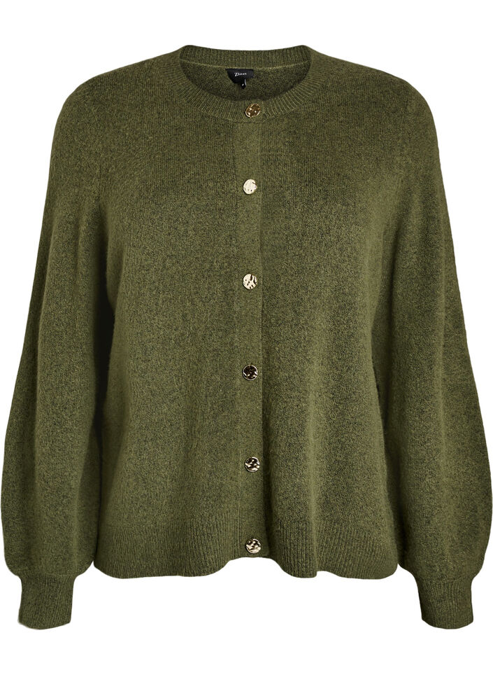 Cardigan en maille douce avec boutons dor&eacute;s, Vert fonc&eacute;, Packshot image number 0