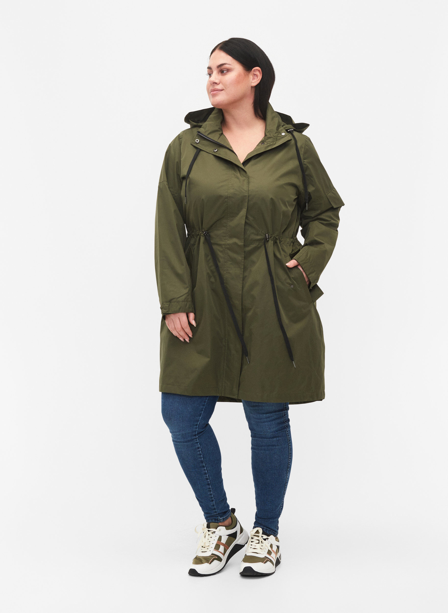 Zizzi Wasserdichter Parka mit abnehmbarer Kapuze, Forest Night, Model image number 2