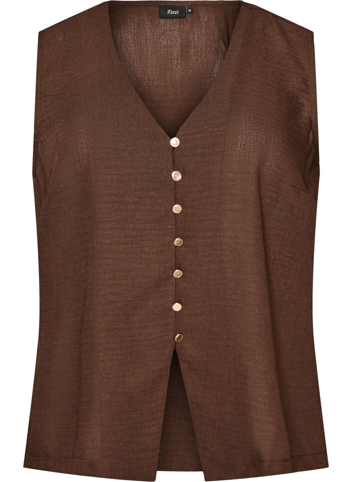 Gilet sans manches avec col en V et boutons, Marron, Packshot image number 0