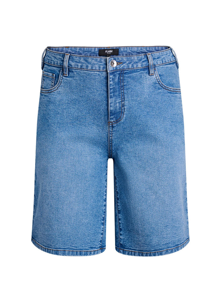 Locker sitzende Jeansshorts mit hoher Taille, Blau, Packshot image number 0