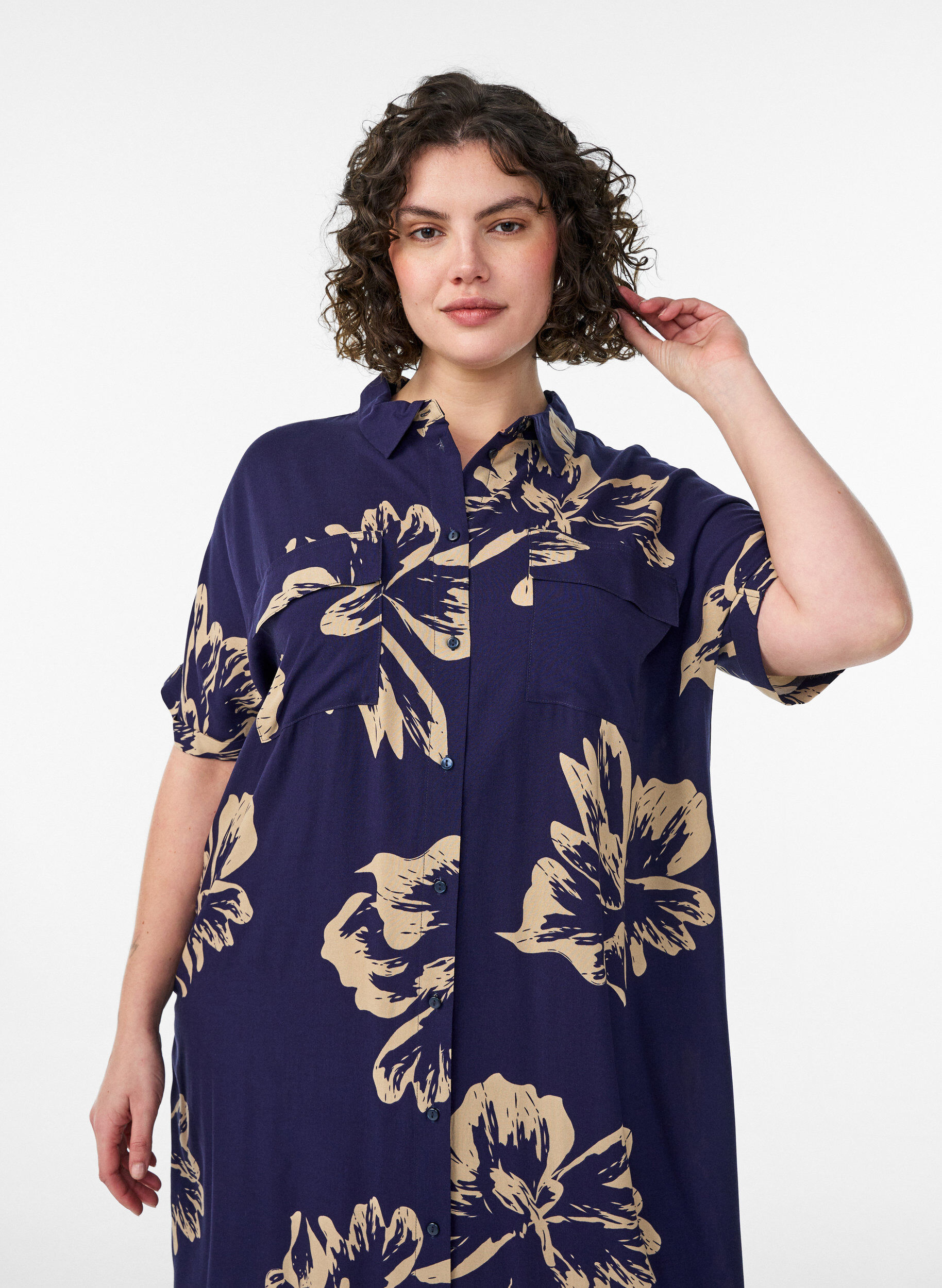 ZizziRobe chemise longue avec manches courtes, Bleu, Model image number 2