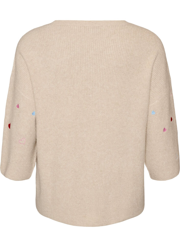 Strickbluse mit Herzen und 3/4-&Auml;rmeln, Beige, Packshot image number 1