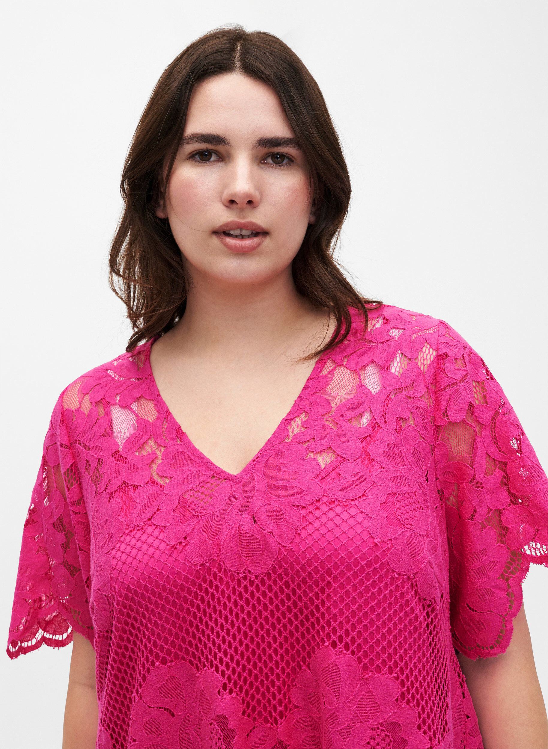 Zizzi Robe en dentelle &agrave; manches courtes, Cabaret, Model image number 2