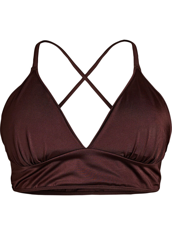 Haut de bikini r&eacute;versible avec d&eacute;collet&eacute; en V et bretelles crois&eacute;es dans le dos, Marron, Packshot image number 0