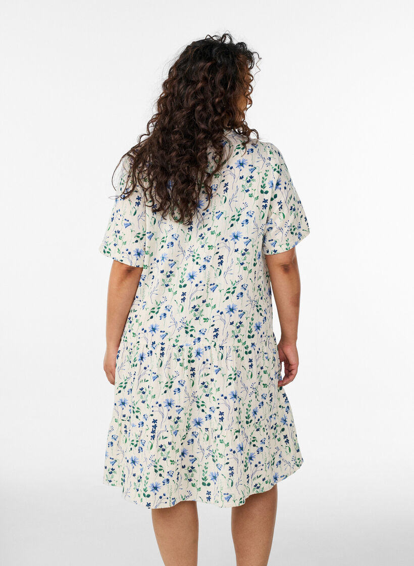 Robe courte &eacute;vas&eacute;e en mousseline de coton, Beige, Model image number 2