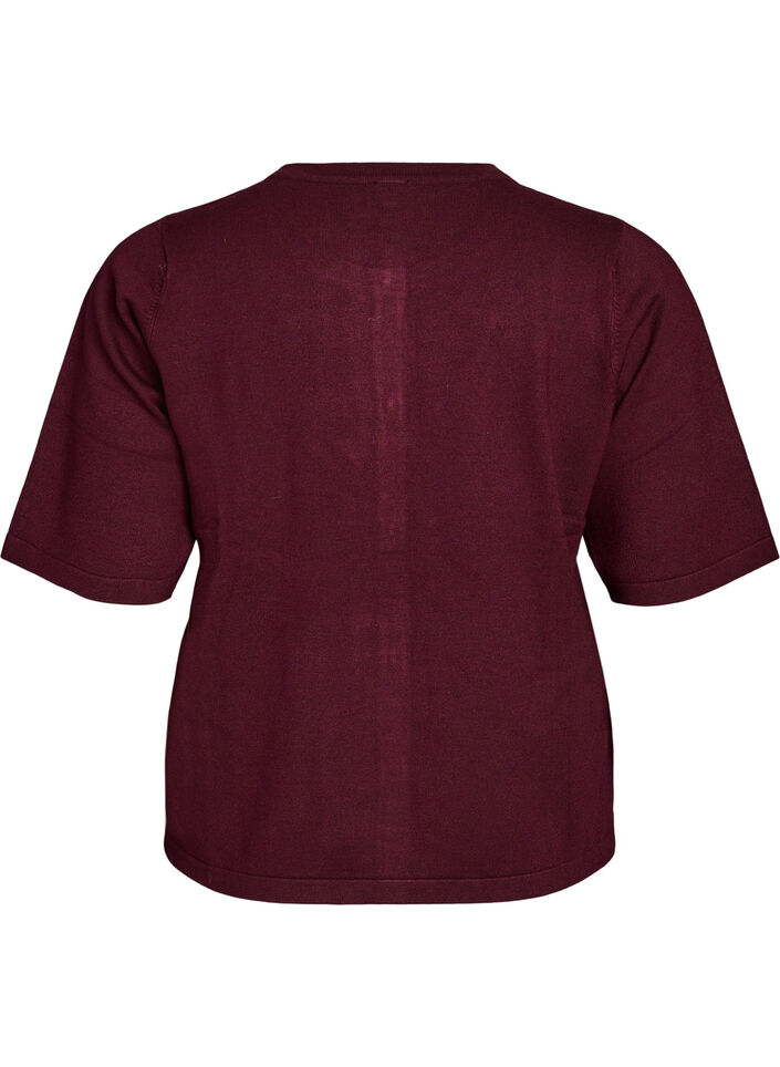Cardigan en maille avec boutons c&oelig;ur et manches courtes, Bordeaux, Packshot image number 1