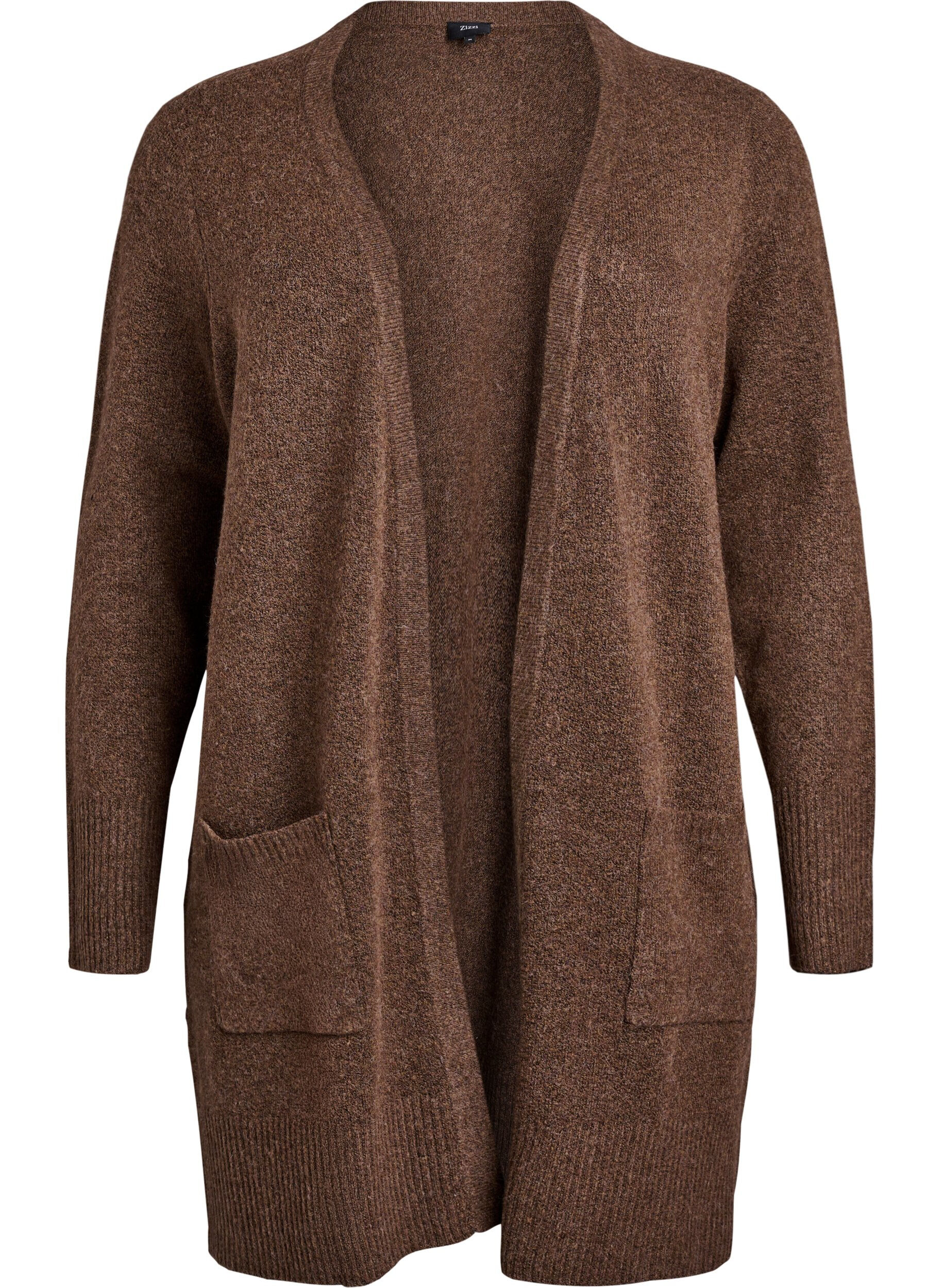 ZizziCardigan en tricot c&ocirc;tel&eacute; avec poches, Marron, Packshot image number 0