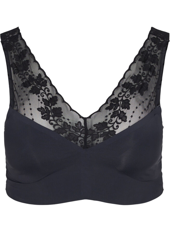 Soutien-gorge souple avec bretelles en dentelle, Black, Packshot image number 0