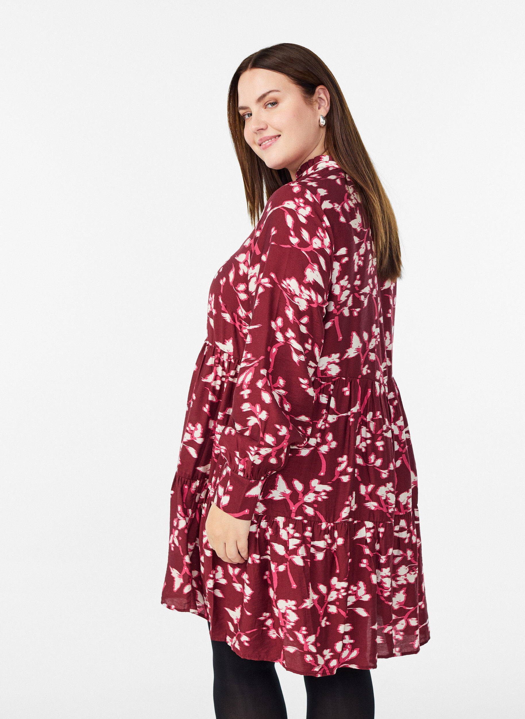 Zizzi A-Linien-Kleid mit R&uuml;schenkragen, Rot, Model image number 2