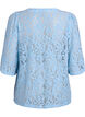 Kurz&auml;rmelige Spitzenbluse mit V-Ausschnitt, Blau, Packshot image number 1