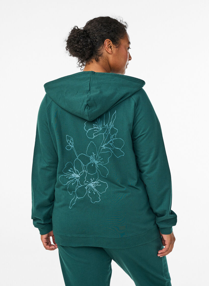 Sweat &agrave; capuche zipp&eacute; avec imprim&eacute; au dos, Vert fonc&eacute;, Model image number 2