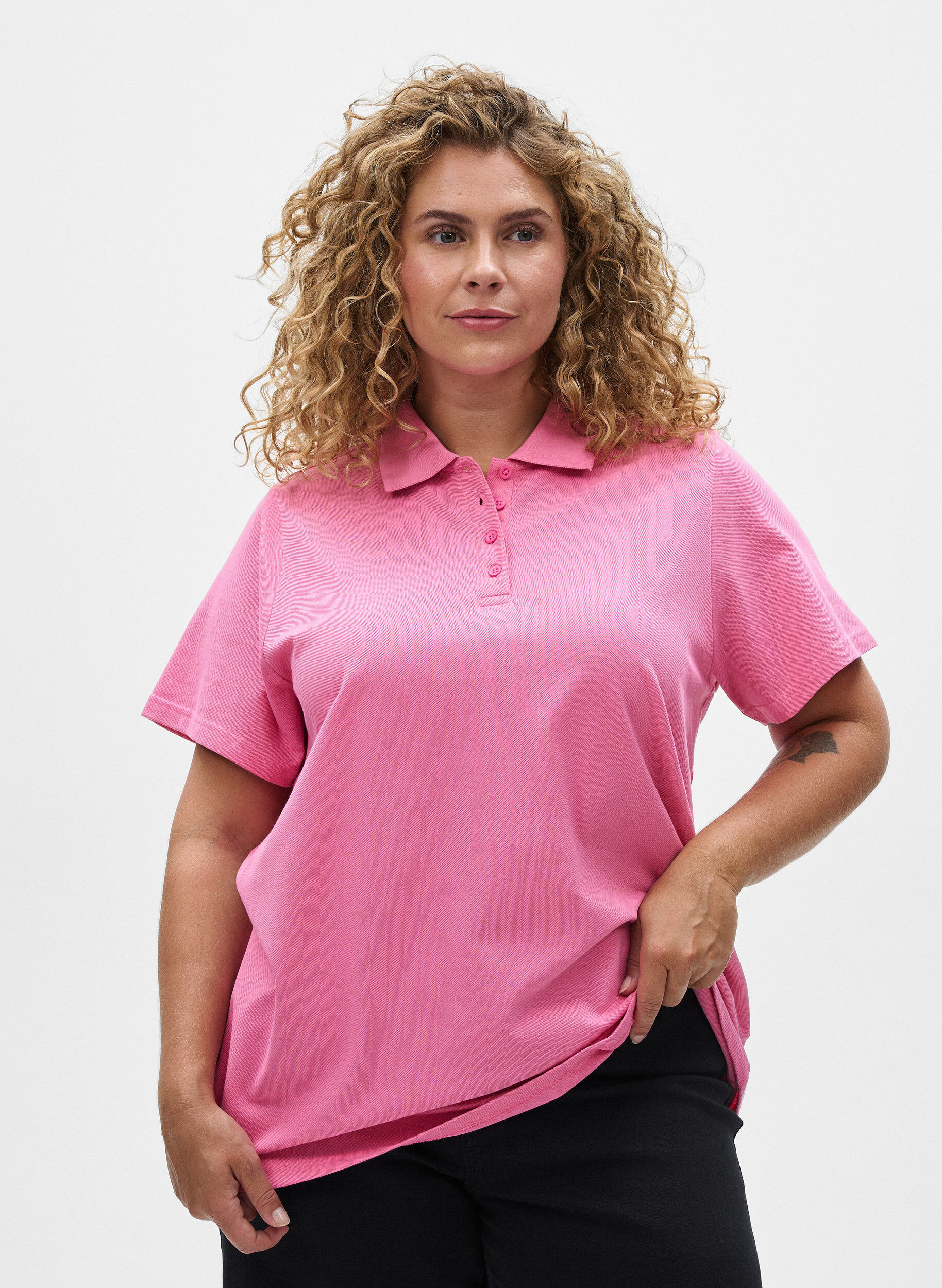 Zizzi Poloshirt mit kurzen &Auml;rmeln, Pink, Model image number 0