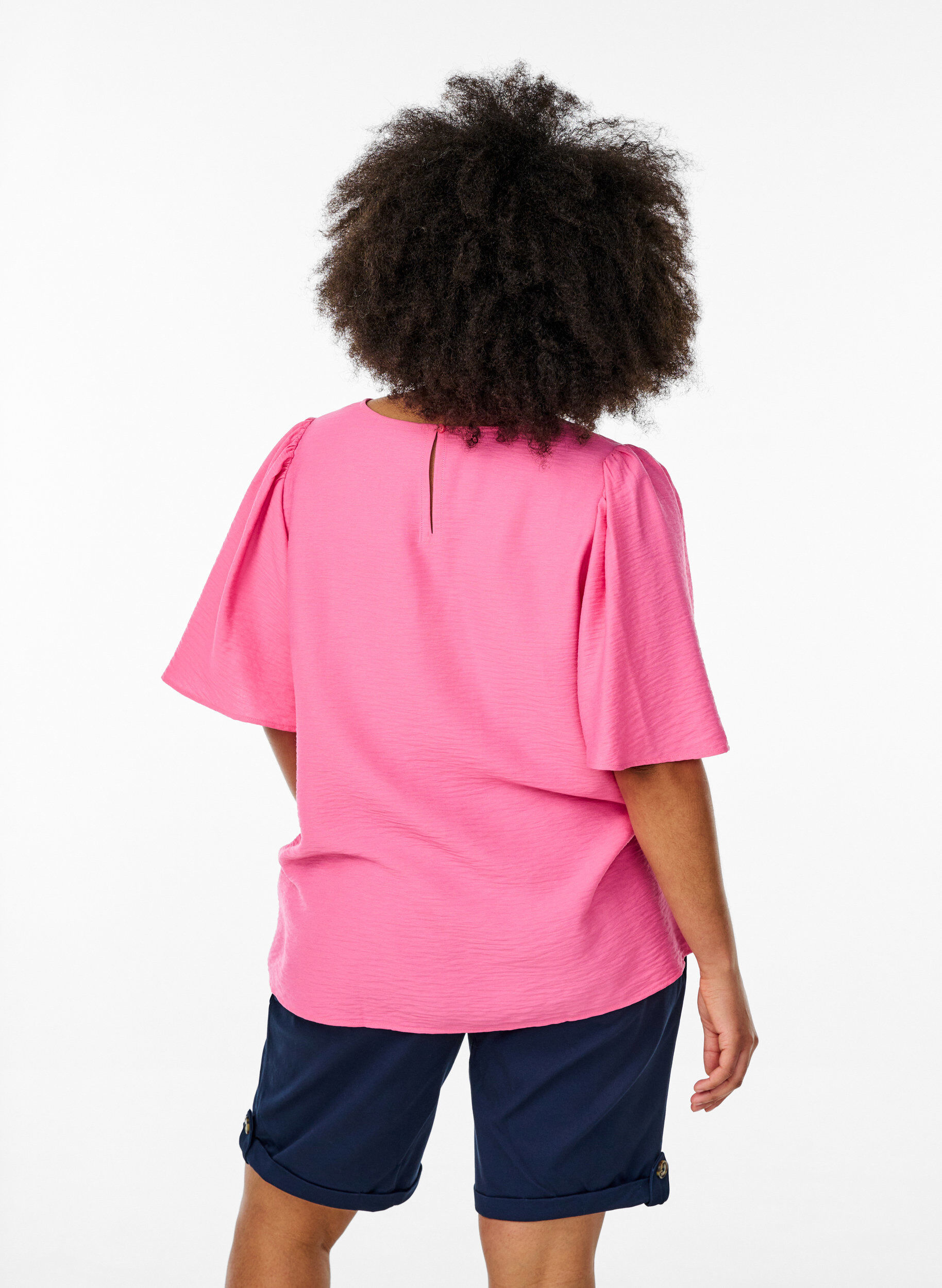 Zizzi Bluse mit kurzen, weiten &Auml;rmeln, Pink, Model image number 2