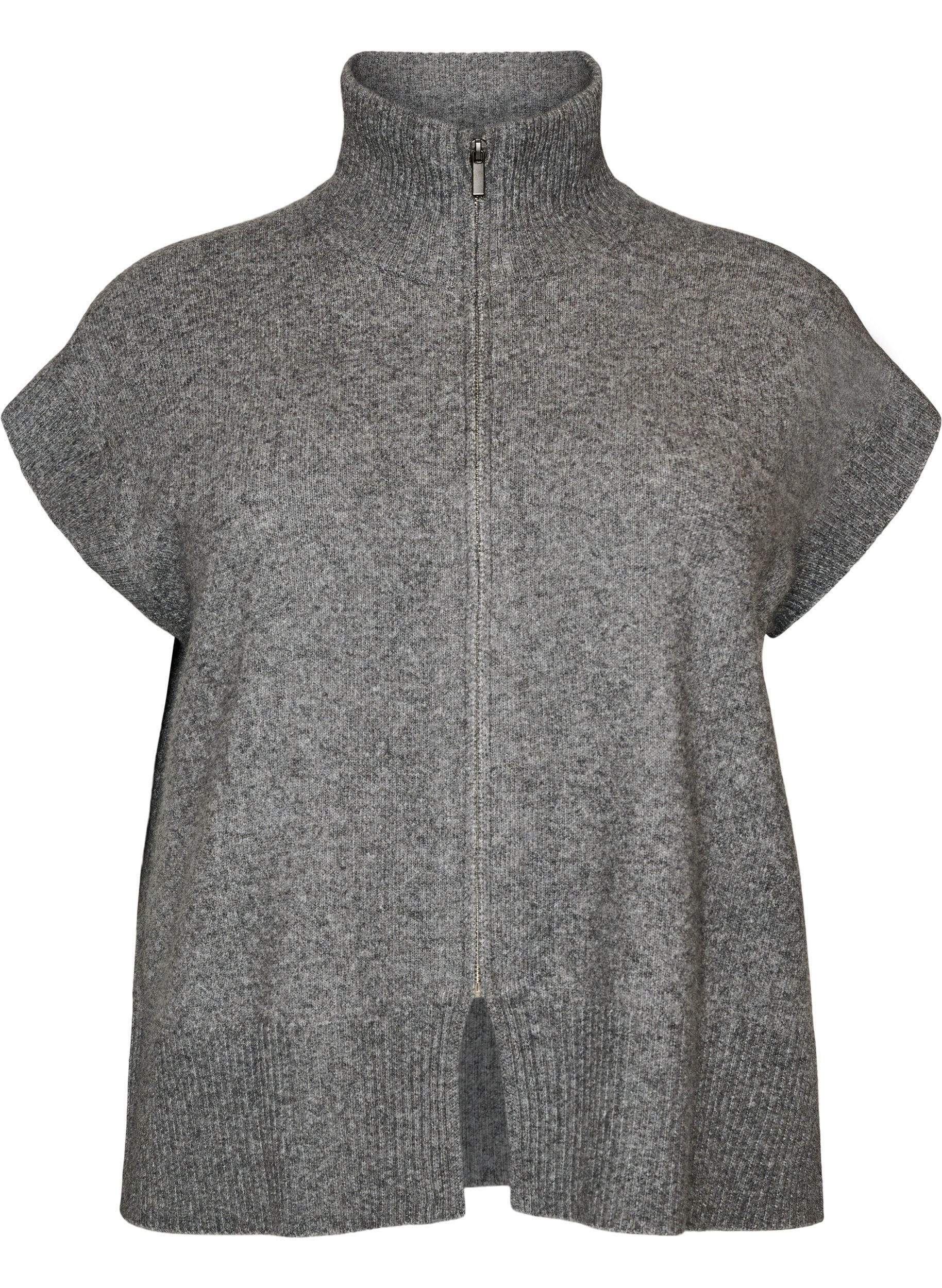ZizziStrickweste mit hohem Kragen und Rei&szlig;verschluss, Grau, Packshot image number 0