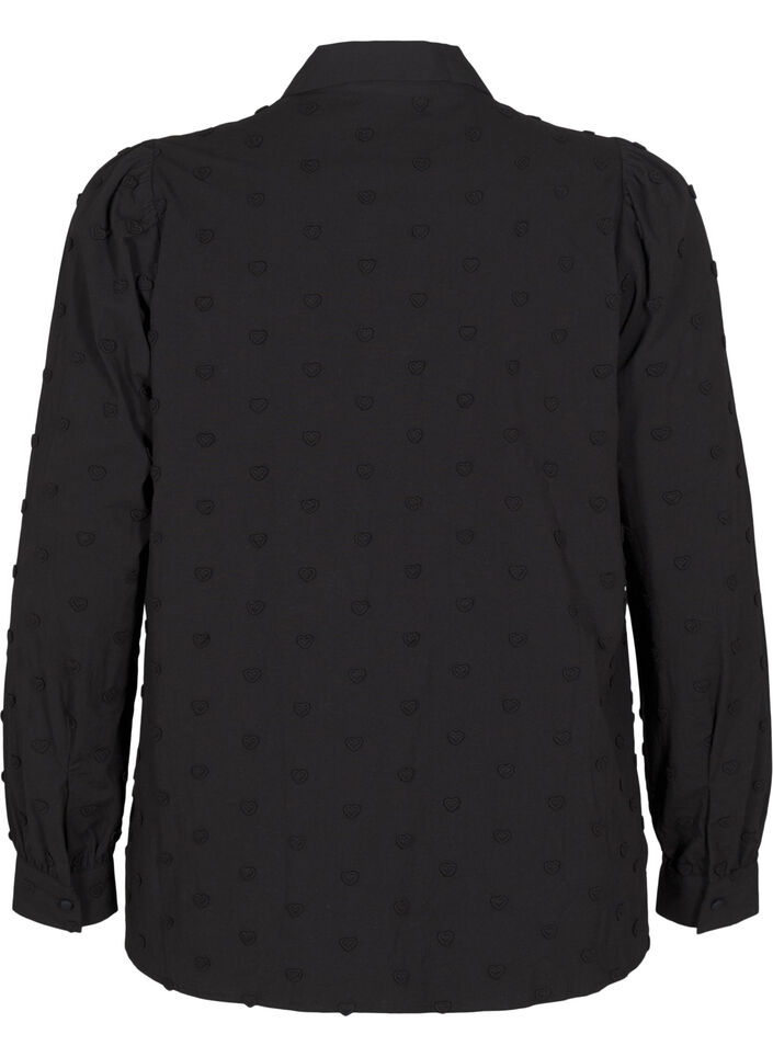 Bluse mit Stehkragen und aufgenähten Herzen, Schwarz, Packshot image number 1