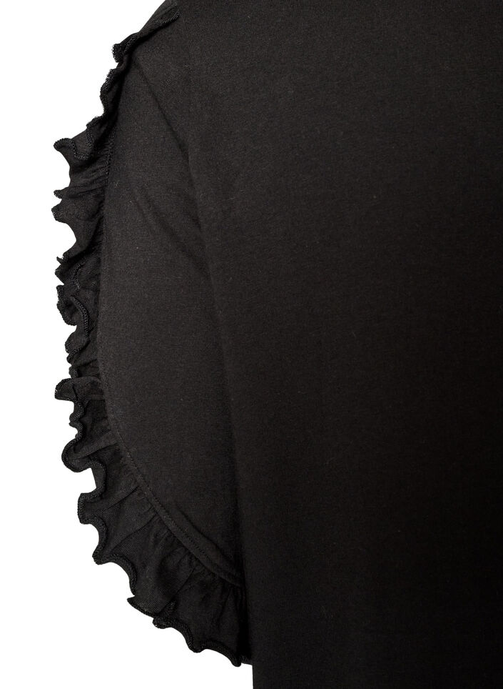 Nachthemd aus Bio-Baumwolle mit R&uuml;schen&auml;rmeln, Schwarz, Packshot image number 3