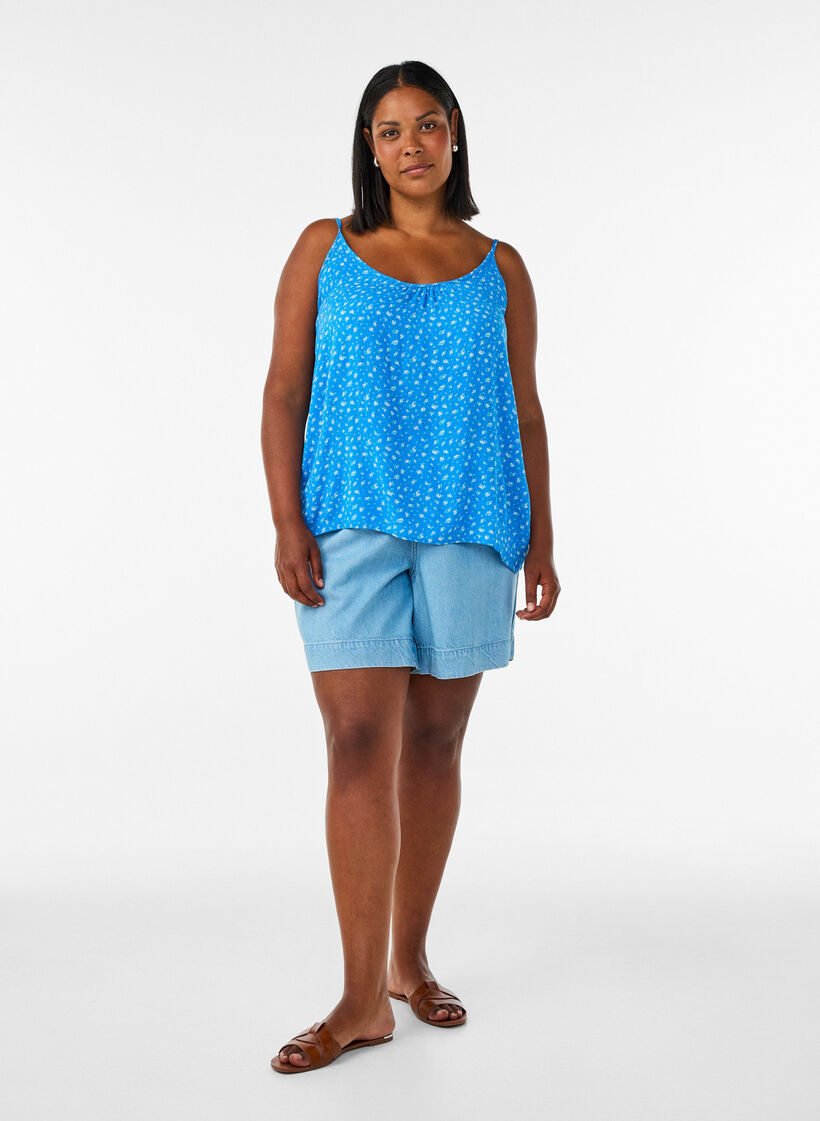 Top &agrave; bretelles en viscose, Bleu, Model image number 1