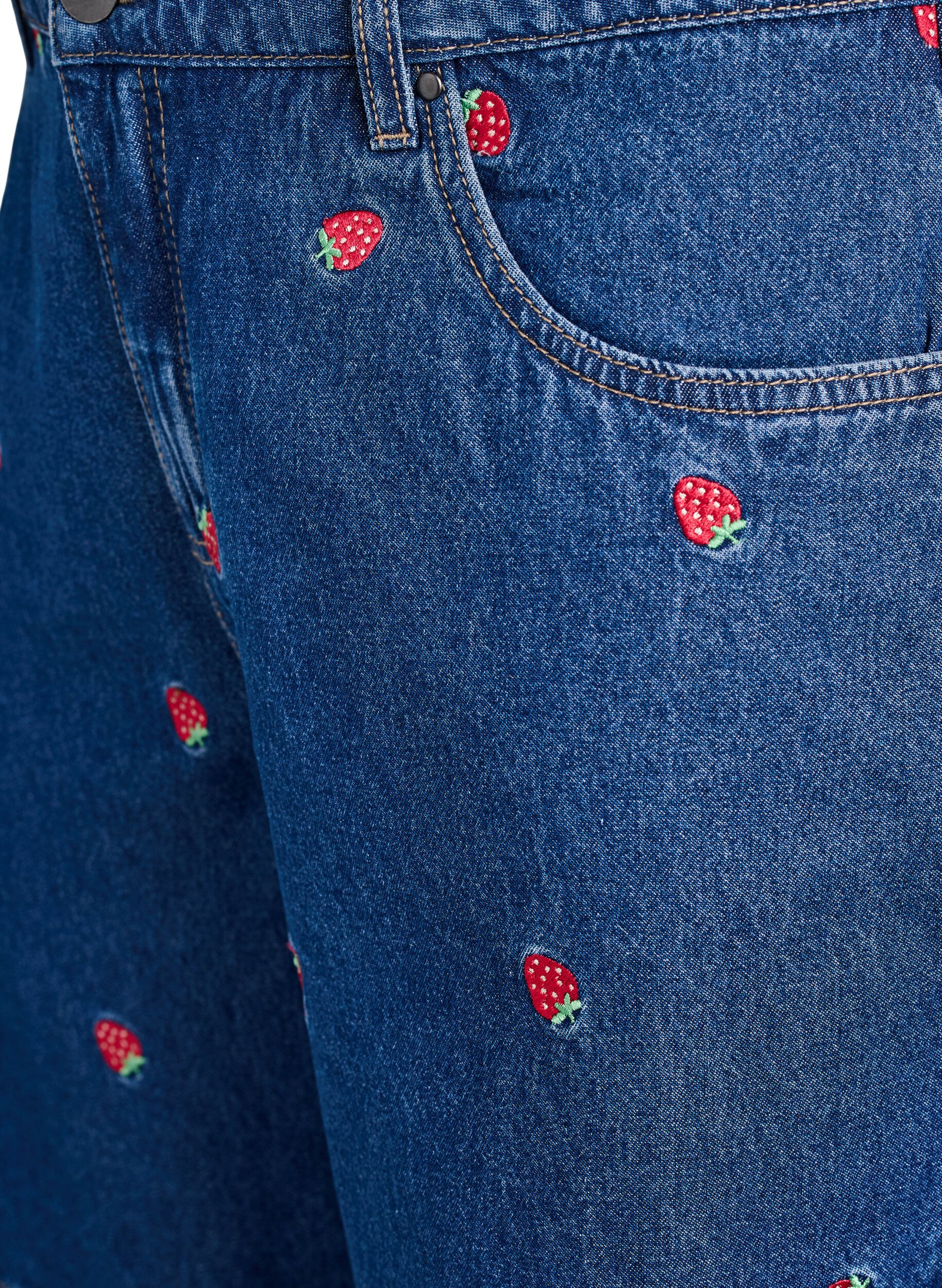 Zizzi Shorts en jean avec fraises brod&eacute;es, Bleu, Packshot image number 2