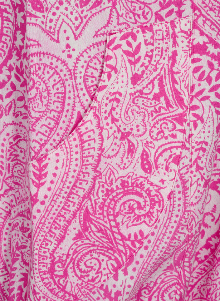 Kurzärmliges Baumwollkleid mit Paisley-Print, Pink, Packshot image number 3