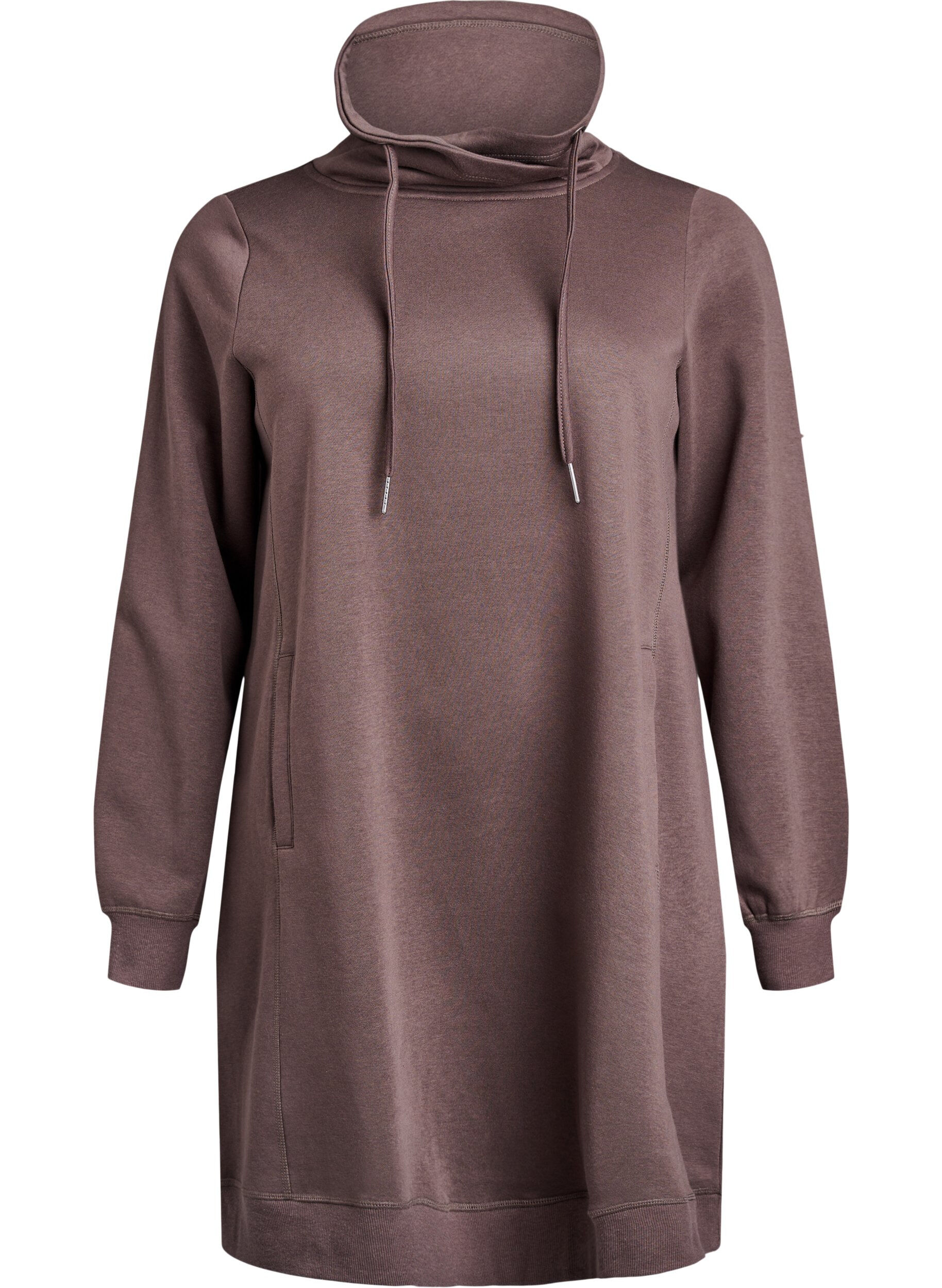 Zizzi Kurzes Sweatshirtkleid mit Stehkragen und Taschen, Braun, Packshot image number 0