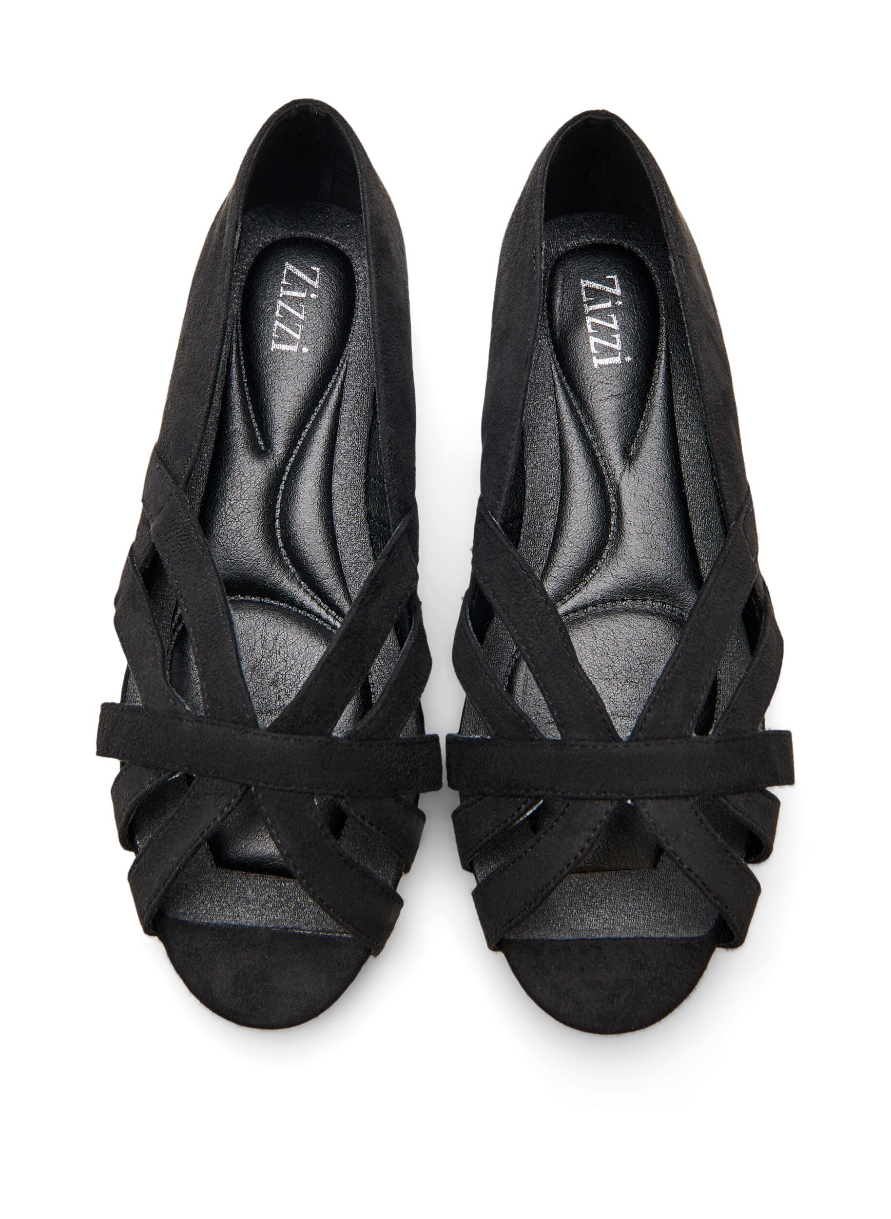 ZizziBallerines en su&eacute;dine avec brides crois&eacute;es, Noir, Packshot image number 3
