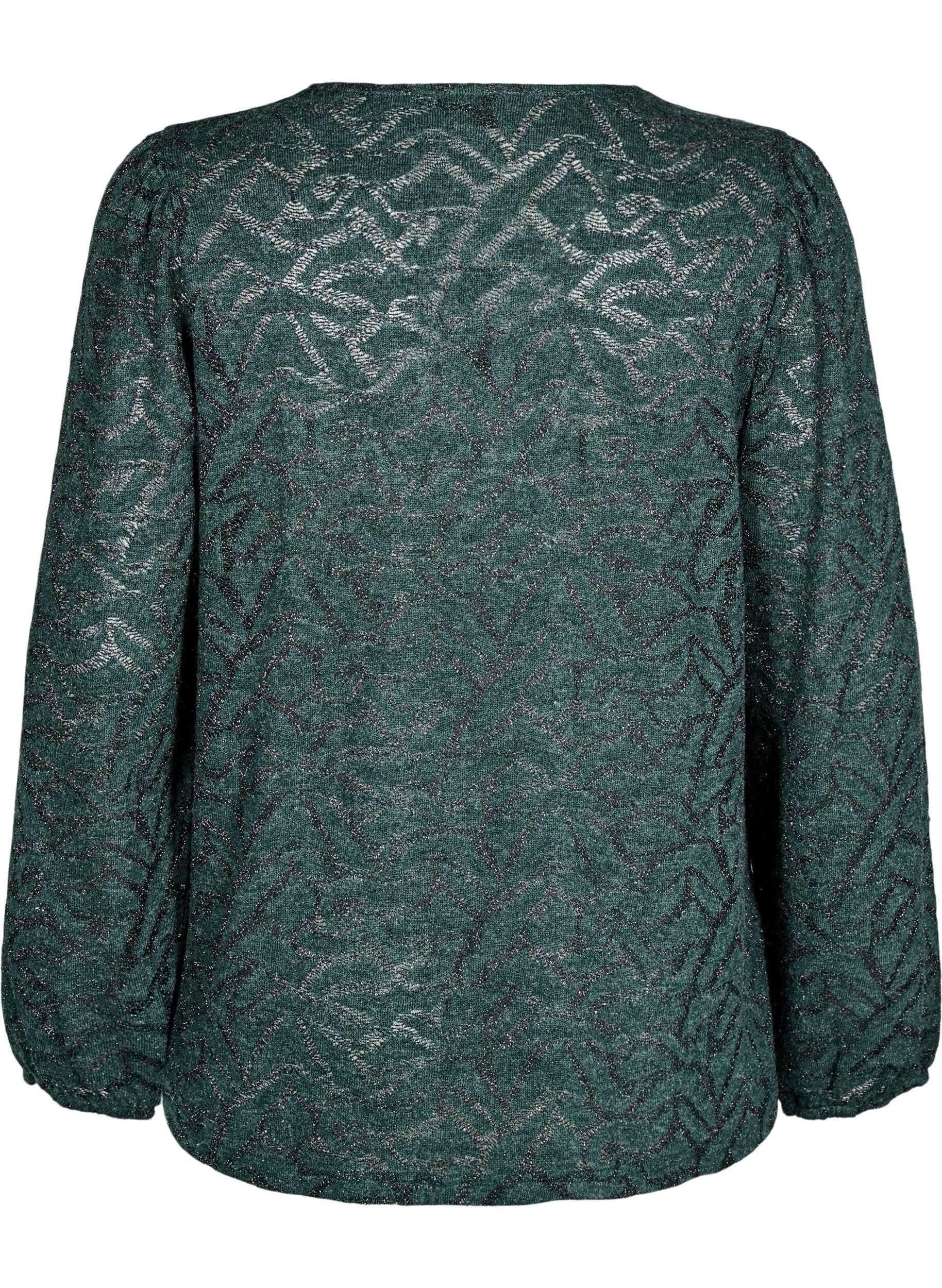 Zizzi Lang&auml;rmlige Bluse mit Glitzer und Muster, Gr&uuml;n, Packshot image number 1