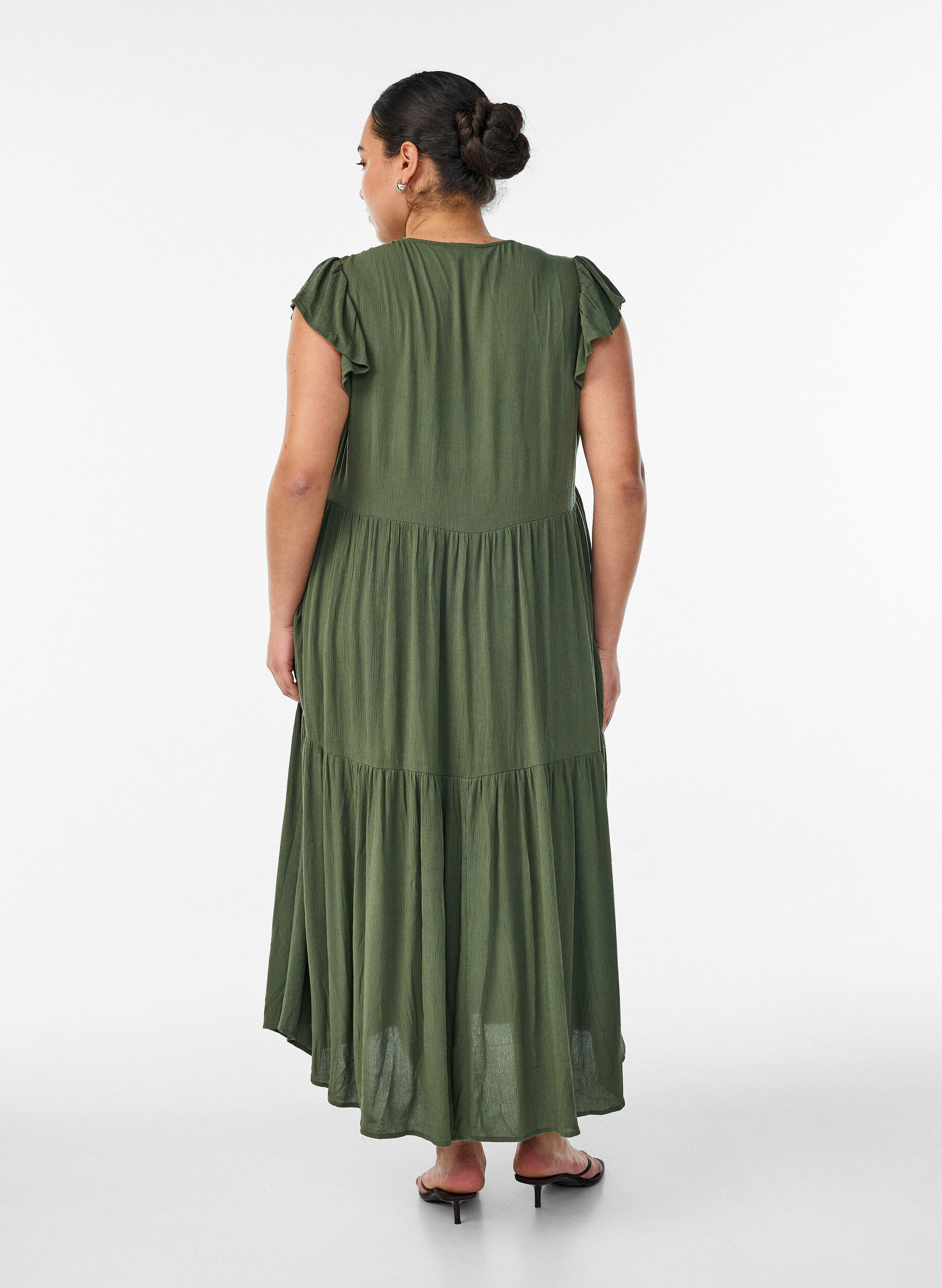 ZizziRobe midi en viscose avec manches &agrave; volants, Vert, Model image number 2
