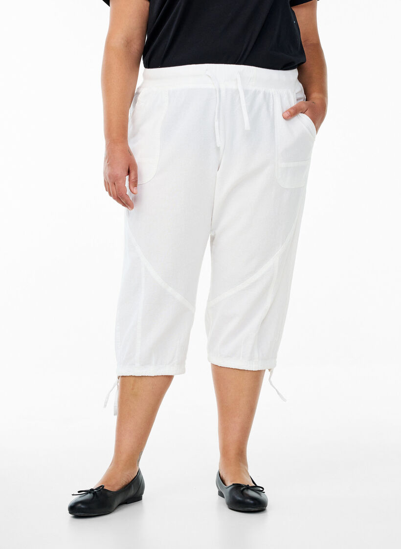 Pantacourt en coton, Blanc, Model image number 2