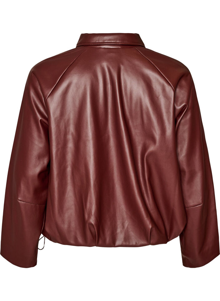 Bomberjacke aus Kunstleder mit Tunnelzug am Saum, Braun, Packshot image number 1