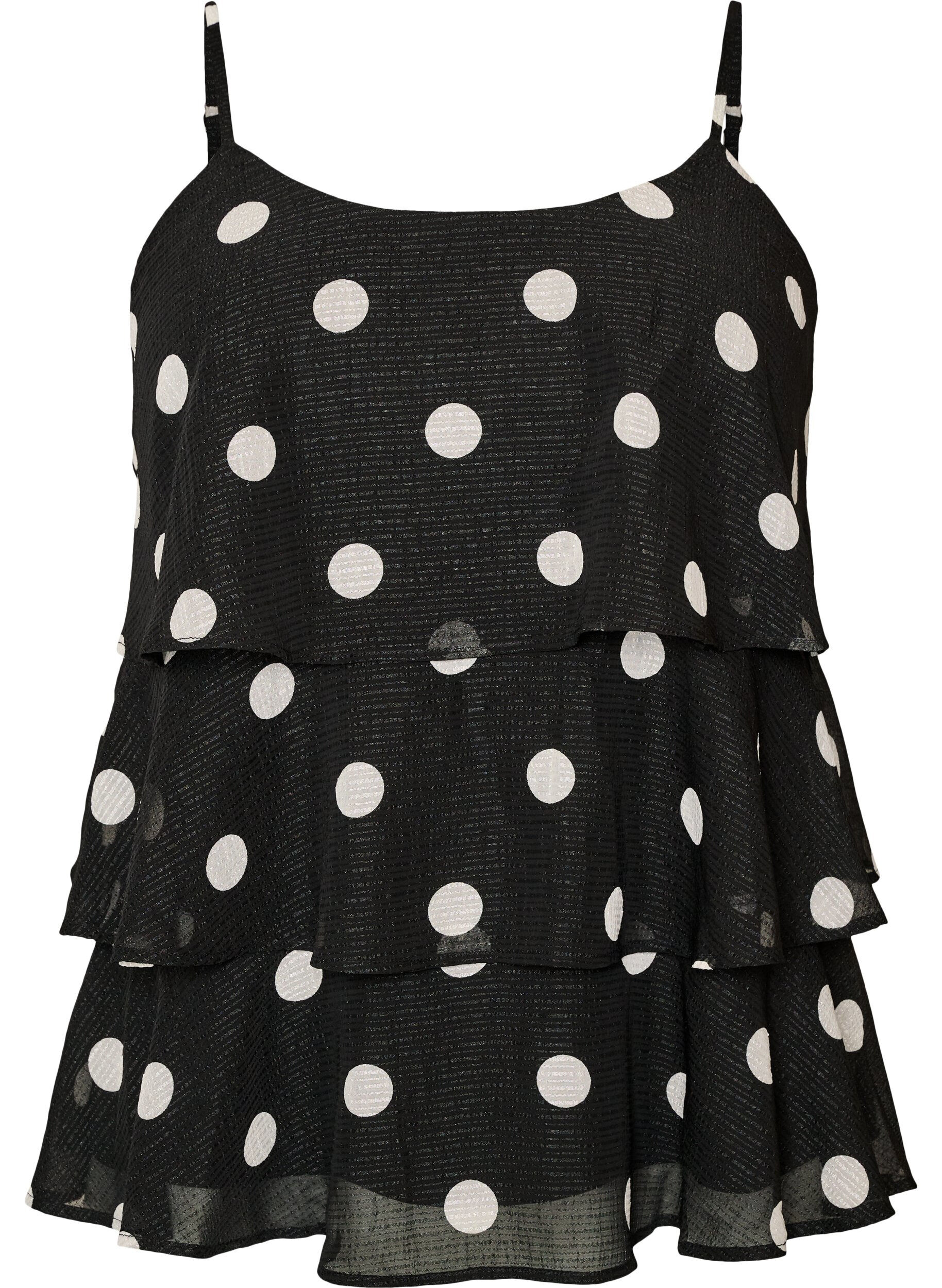 ZizziTop superpos&eacute; avec volants et fines bretelles, Noir, Packshot image number 0