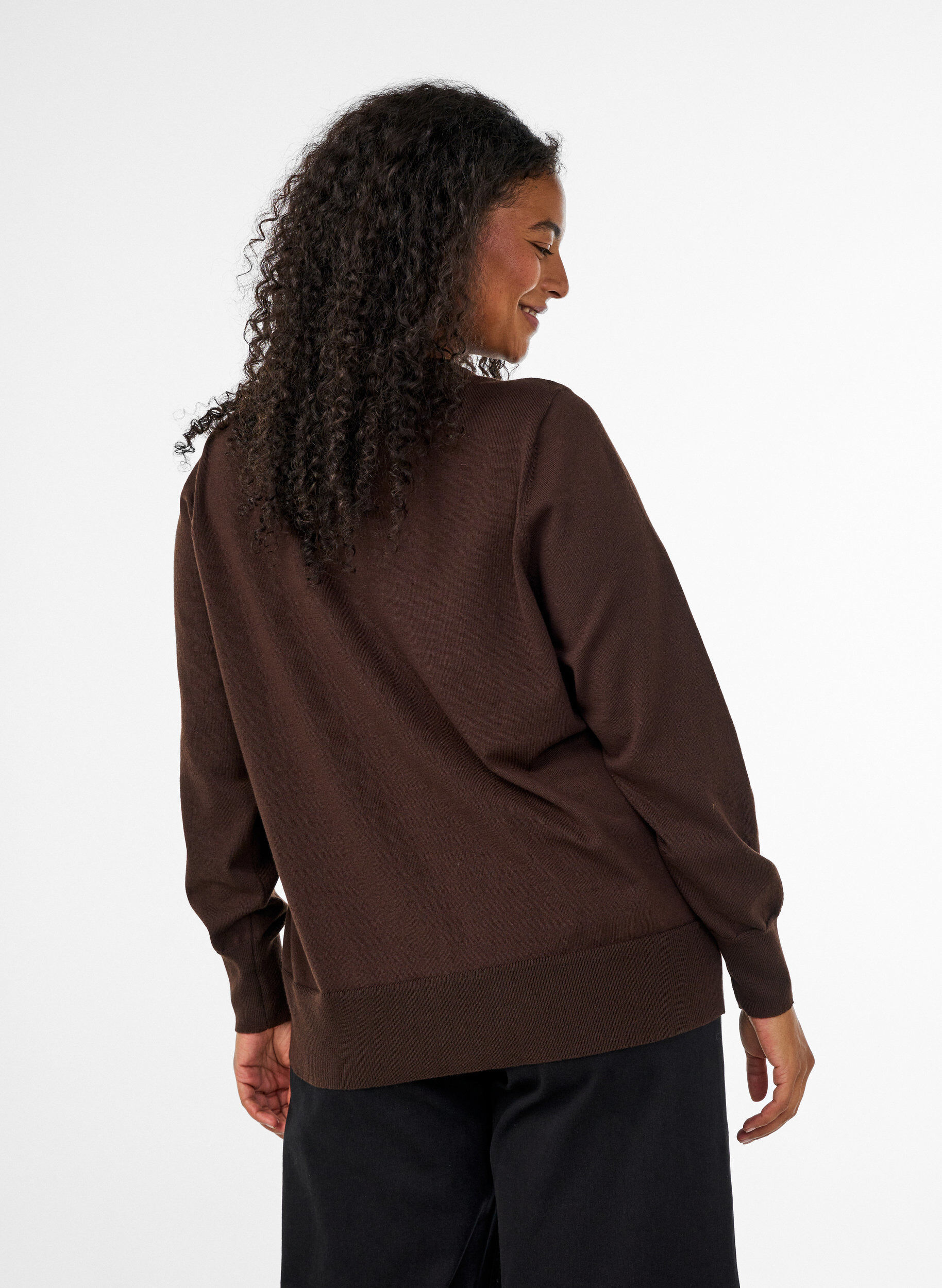 ZizziCardigan en maille fine avec col rond, Marron, Model image number 2
