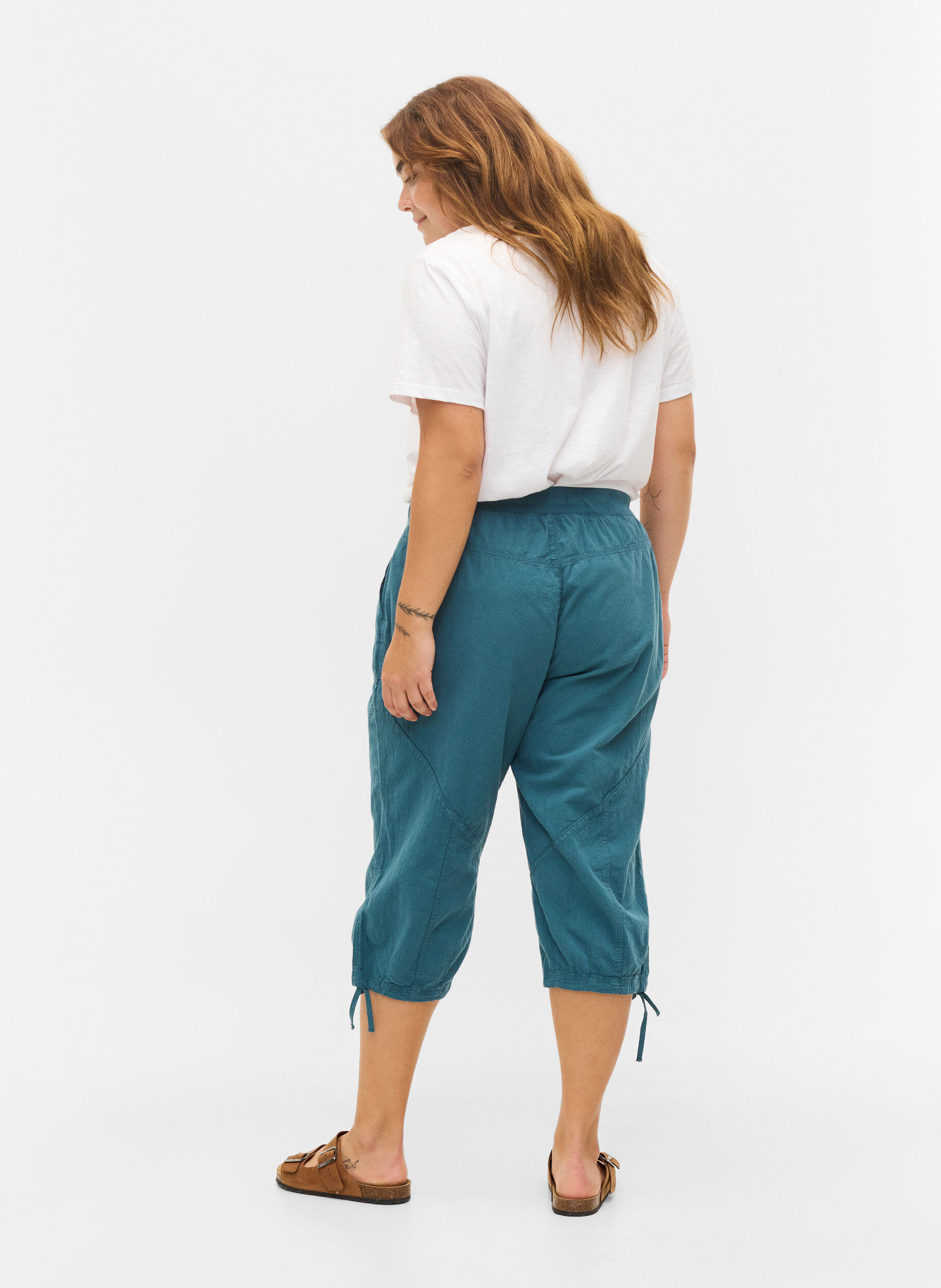 Zizzi Lockere Caprihose aus Baumwolle, Petrol, Model image number 1