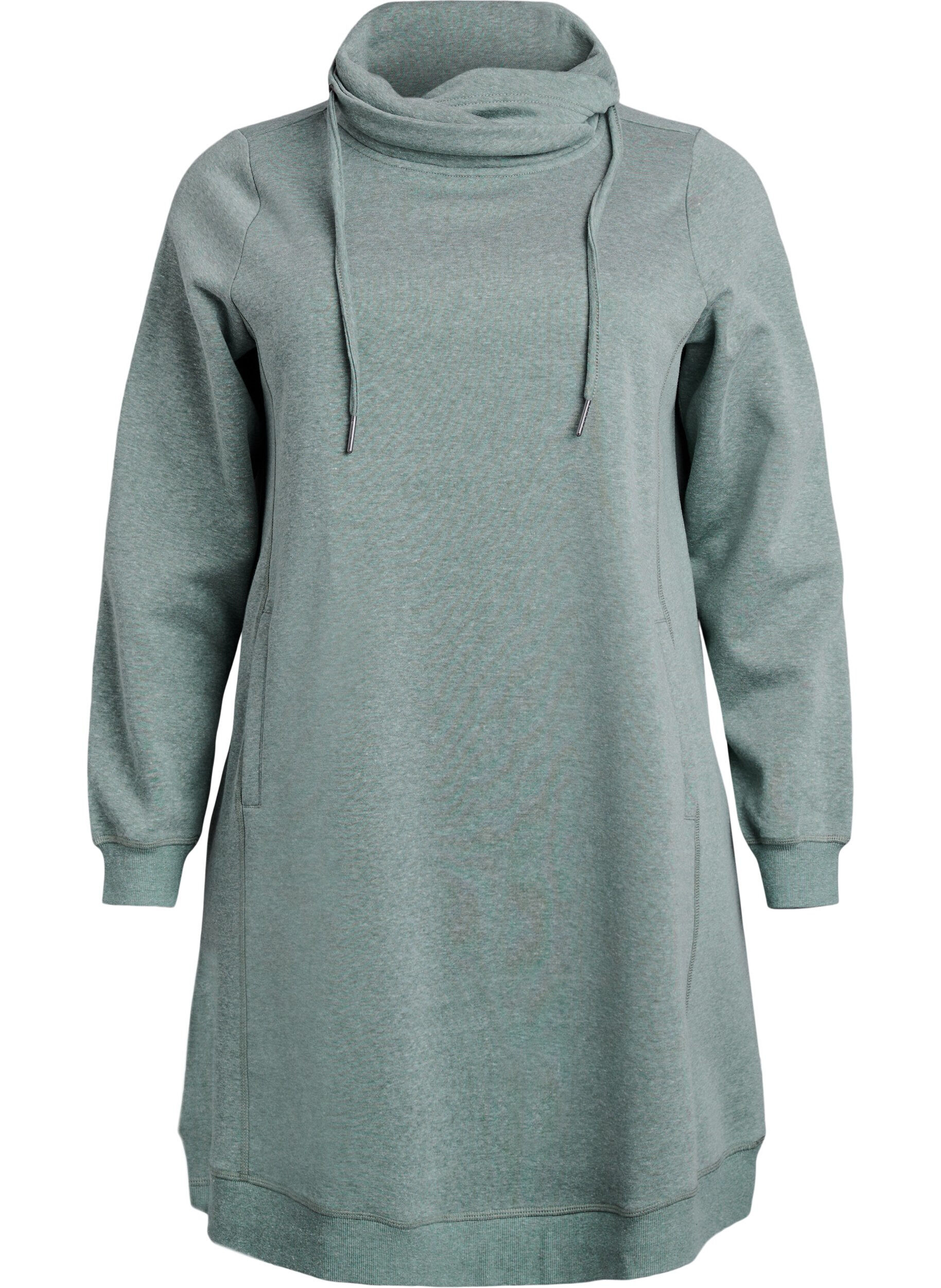 Zizzi Kurzes Sweatshirtkleid mit Stehkragen und Taschen, Gr&uuml;n, Packshot image number 0