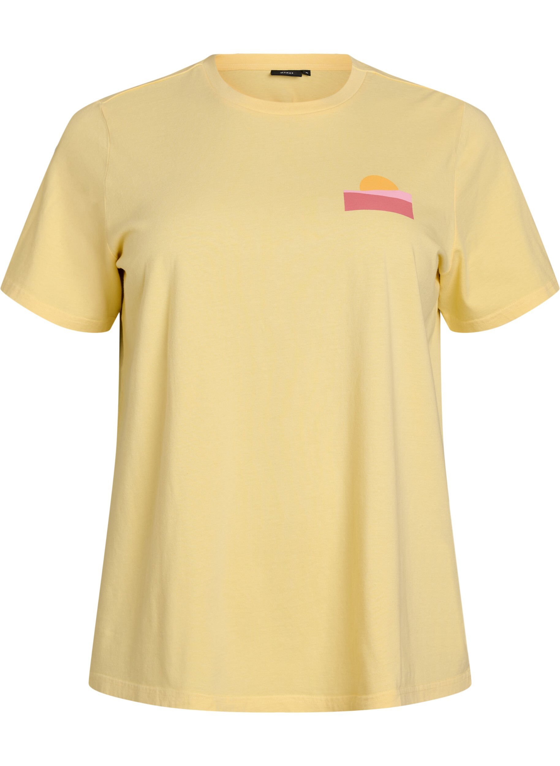 Zizzi T-shirt en coton biologique avec impression au dos, Jaune clair, Packshot image number 0