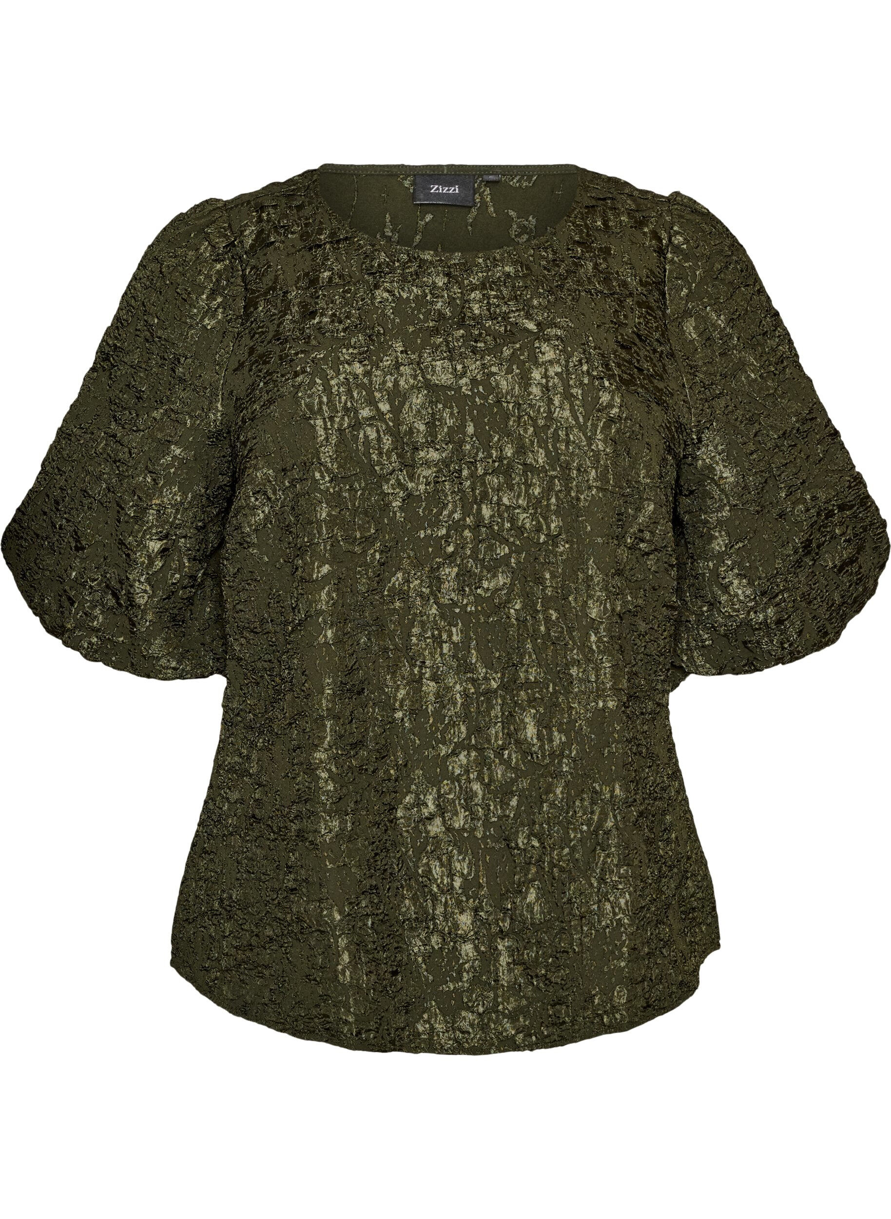 Jacquardbluse mit Puff&auml;rmeln und A-Linien-Form