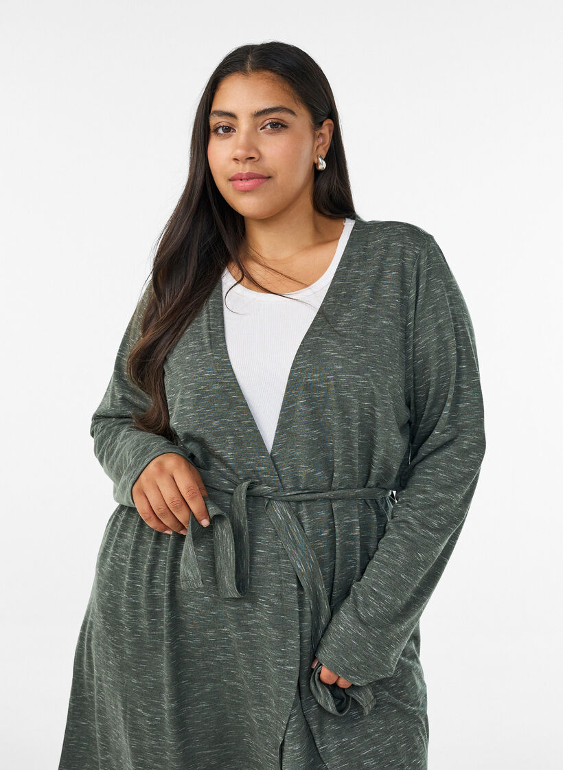 Cardigan long en jersey avec ceinture &agrave; nouer, Vert, Model image number 2