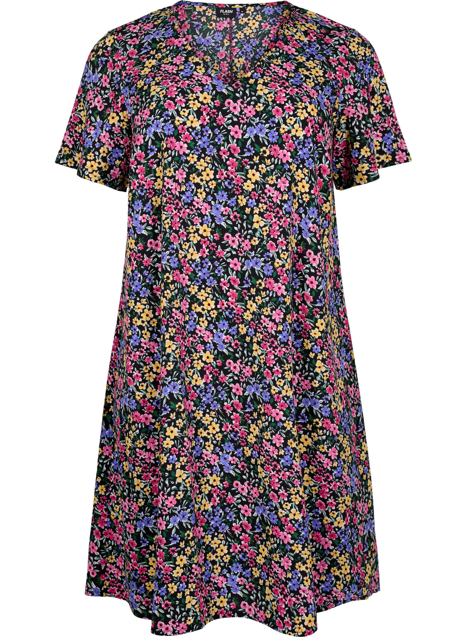 Zizzi FLASH &ndash; Kleid mit V-Ausschnitt und Blumendruck, Multi Flower, Packshot image number 0