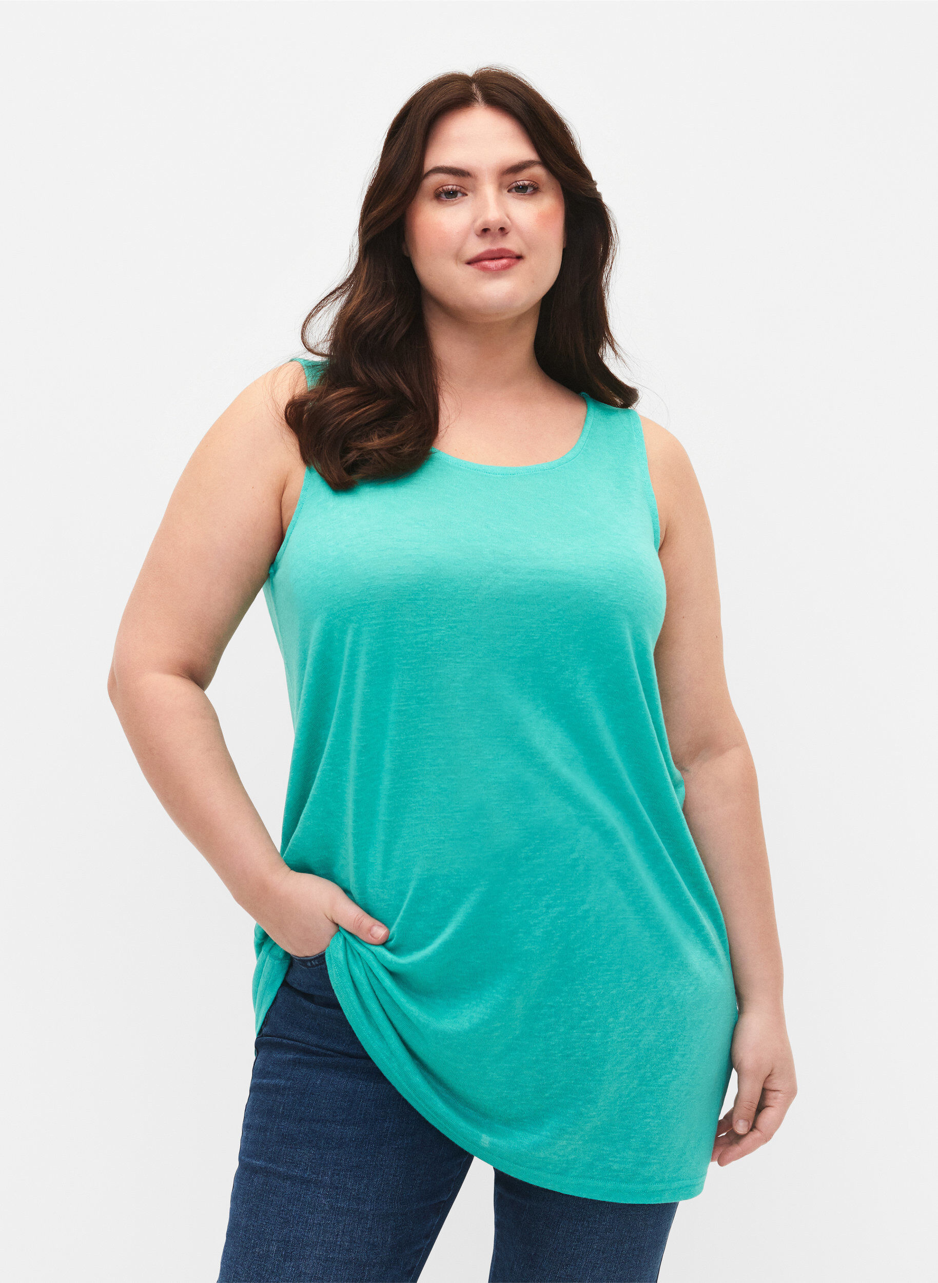 Zizzi Top mit Struktur und Rundhalsausschnitt, Turquoise, Model image number 0