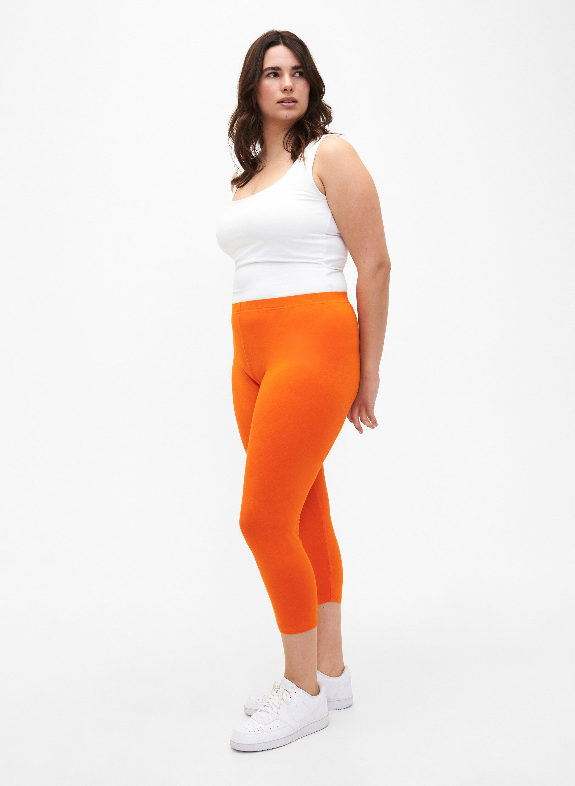 Zizzi Basic 3/4-Leggings aus Viskose, Orange, Model image number 1