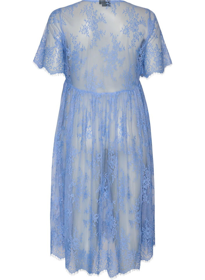 Robe mi-longue en dentelle transparente &agrave; manches courtes, Mauve, Packshot