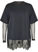 Bluse mit Mesh-&Auml;rmeln und Spitzenbesatz, Schwarz, Packshot image number 0