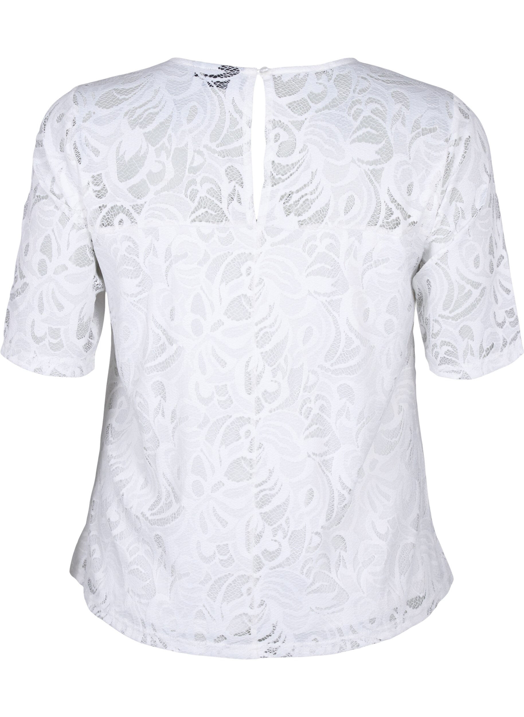 Zizzi Bluse mit Spitze und kurzen &Auml;rmeln, Bright White, Packshot image number 1