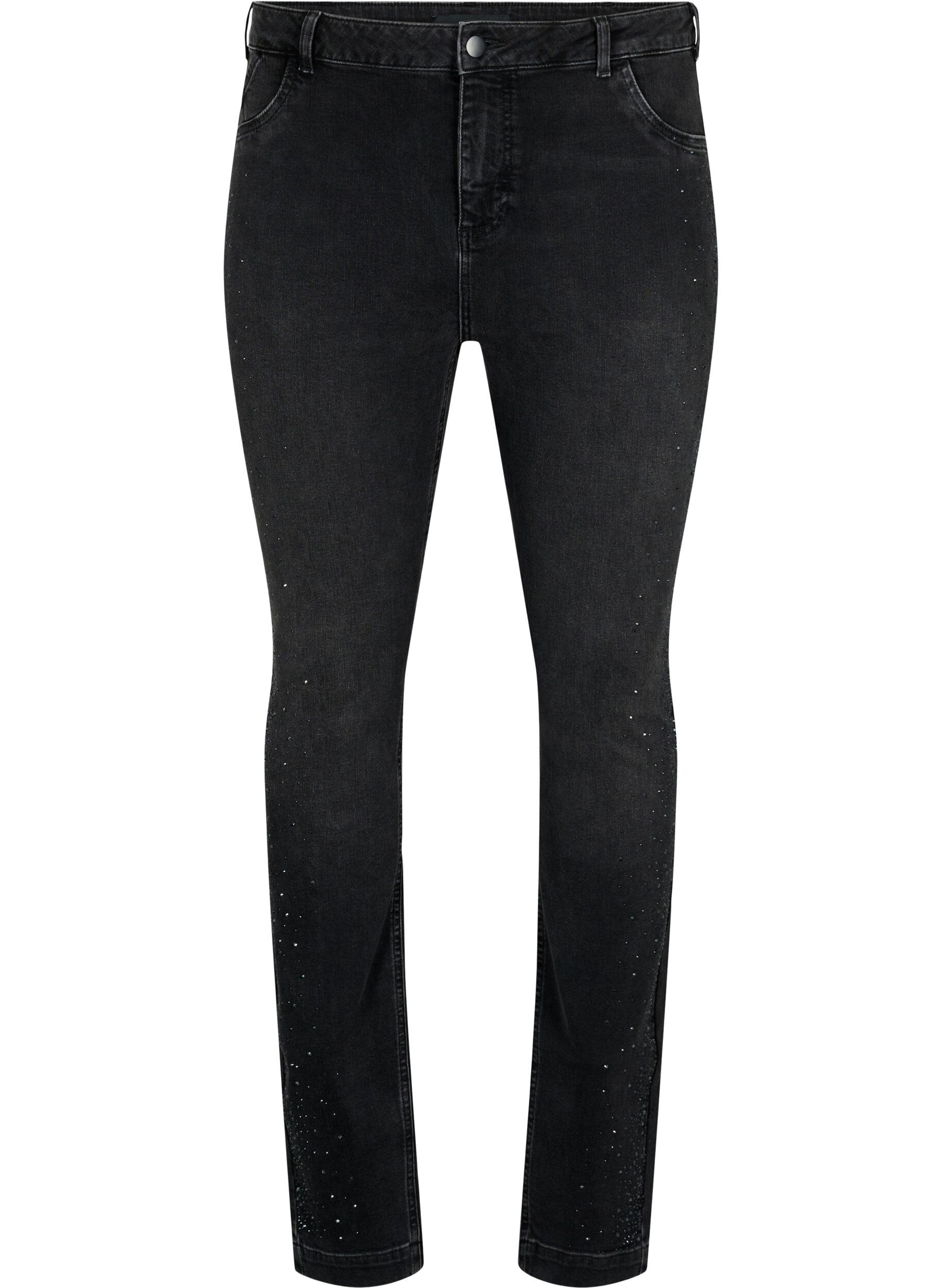 Zizzi Jean taille haute Amy avec strass, Grey Denim, Packshot image number 0