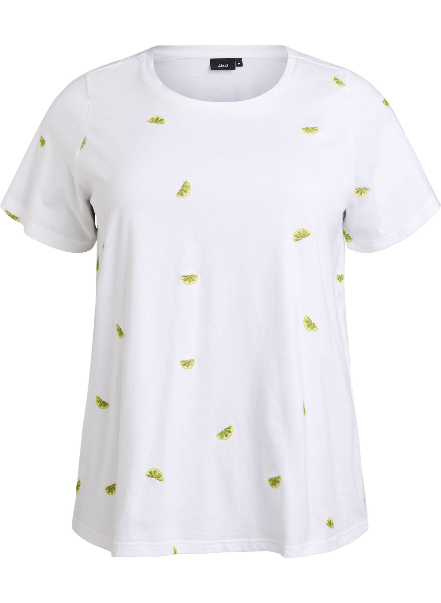 Zizzi T-shirt en coton biologique avec motifs brod&eacute;s, Blanc, Packshot image number 0