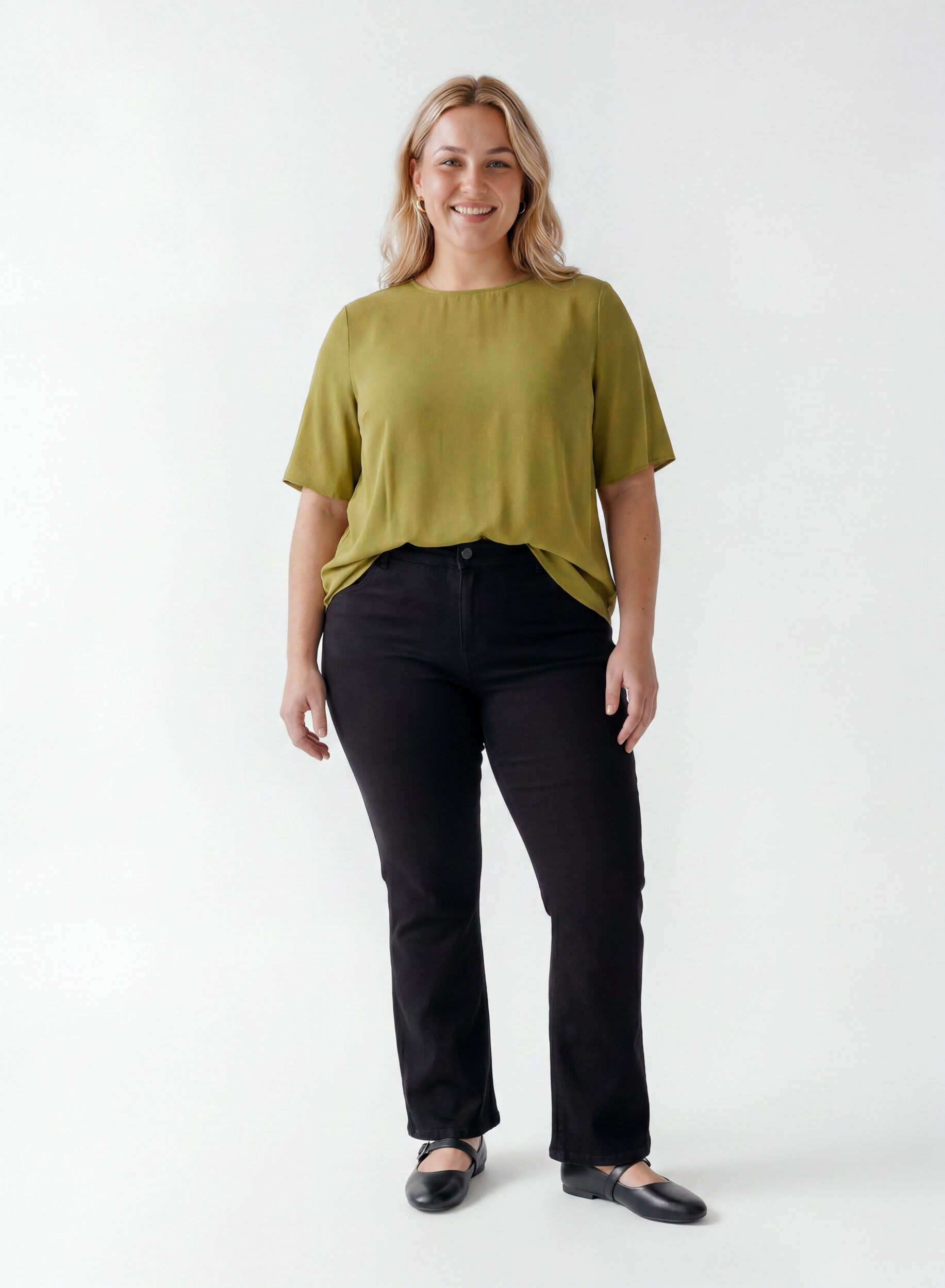 ZizziKurz&auml;rmelige, gewebte Bluse mit Rundhals, Gr&uuml;n, Model image number 1
