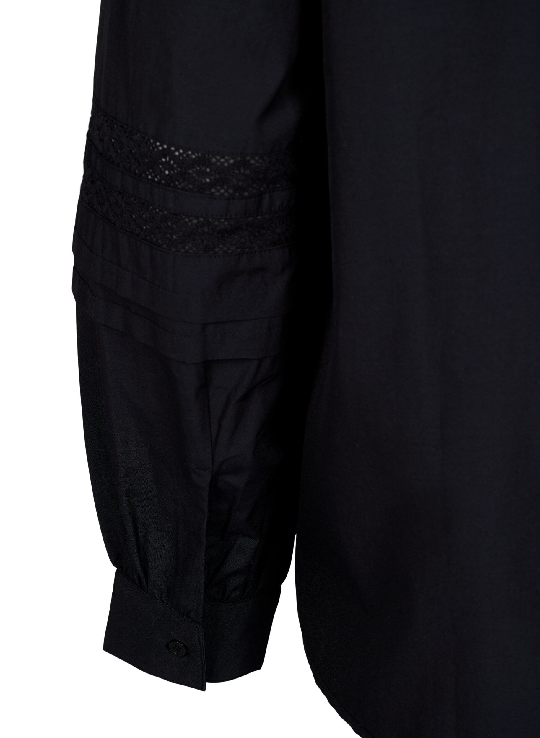 Zizzi Chemisier &agrave; volants et garniture en dentelle, Noir, Packshot image number 3