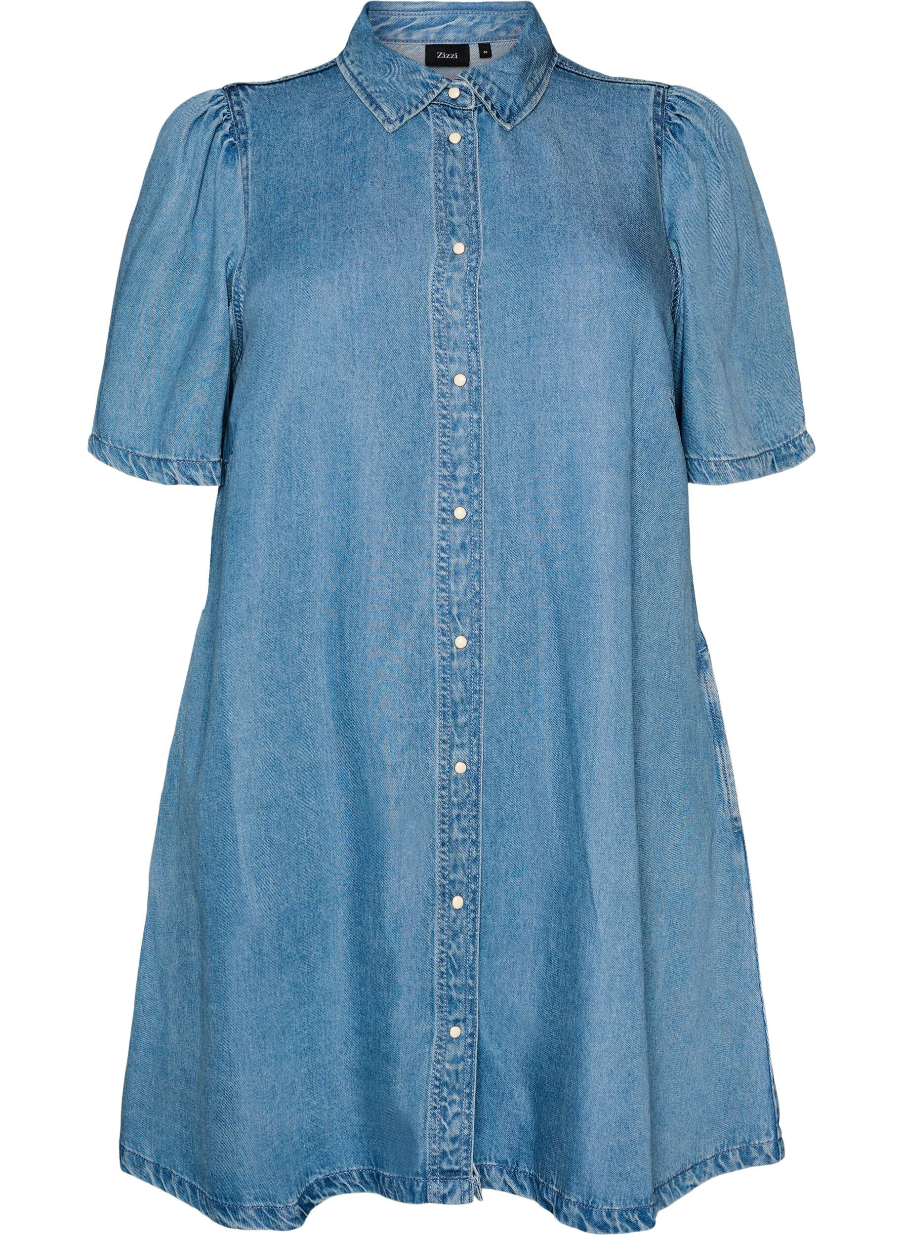 Jeanskleid aus Lyocell mit Kn&ouml;pfen und kurzen &Auml;rmeln
